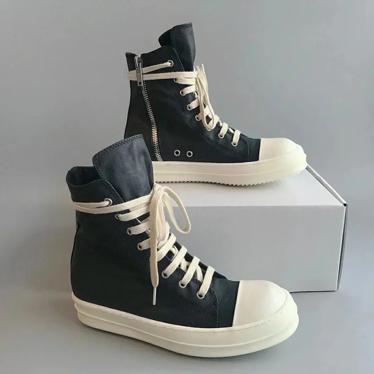 Rick Owens RO double line DRKSHDW old wax cloth High Top Sneakers image 3