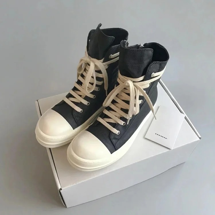 Rick Owens RO double line DRKSHDW old wax cloth High Top Sneakers image 4