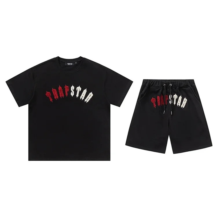 Gradient letters white and blue towel embroidery short-sleeved T-shirt shorts men's couple casual suit ins