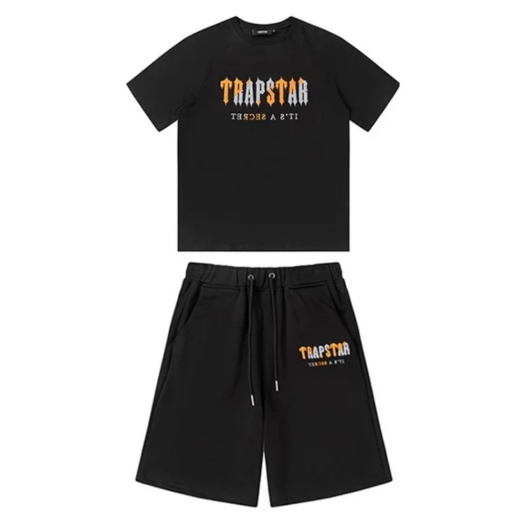 Gradient letters white and blue towel embroidery short-sleeved T-shirt shorts men's couple casual suit ins