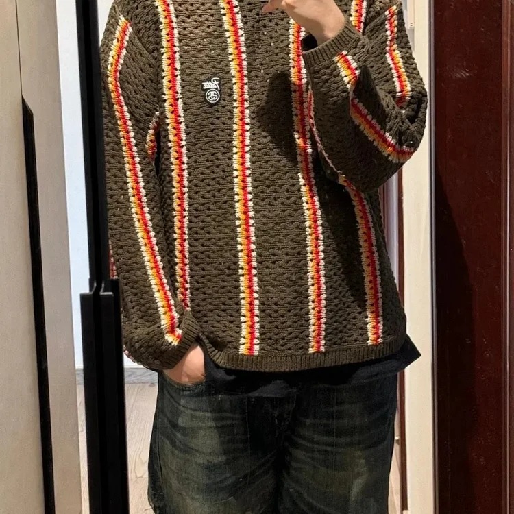 S letter series mosquito repellent jacquard logo solid color crew neck sweater