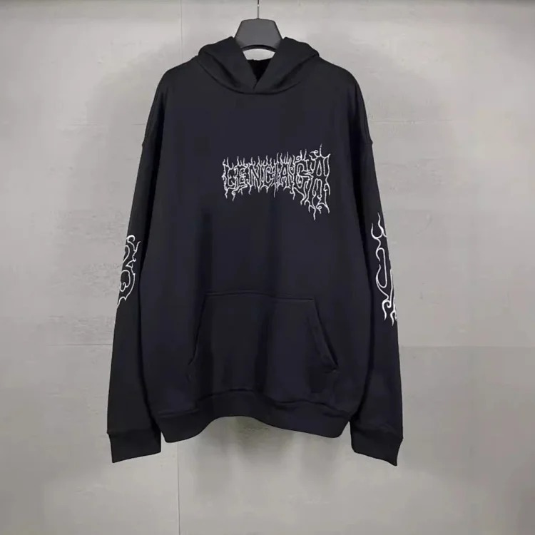 B Tower LOGO printed worn distressed OS loose hooded sweatshirt image 10