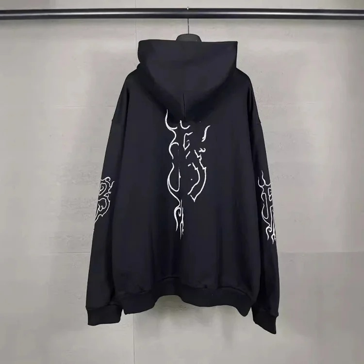 B Tower LOGO printed worn distressed OS loose hooded sweatshirt image 11