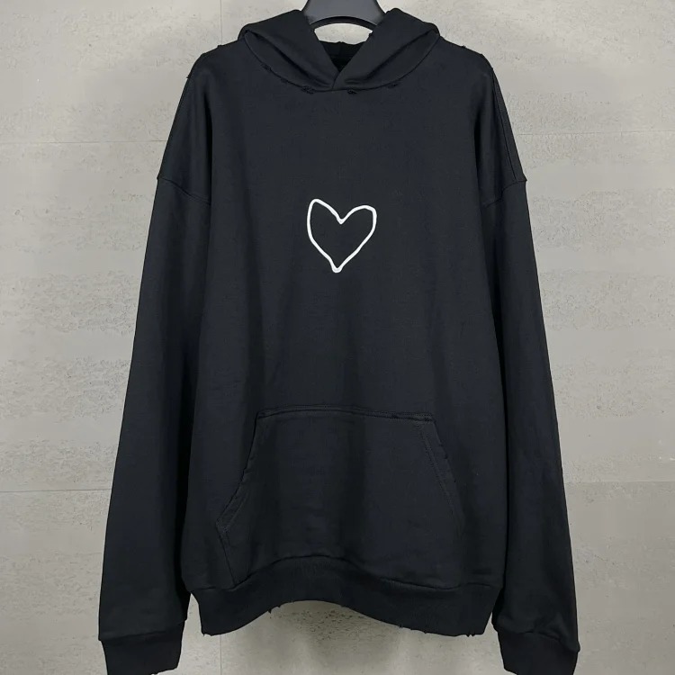 B Tower LOGO printed worn distressed OS loose hooded sweatshirt image 3