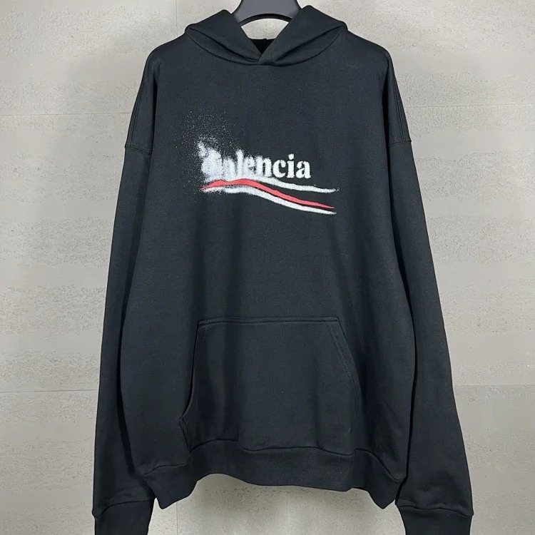 B Tower LOGO printed worn distressed OS loose hooded sweatshirt image 6