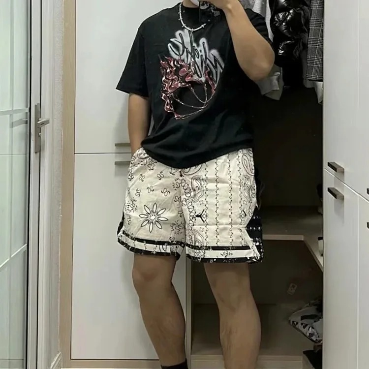 Heavyweight Travis Scott Cactus jack flame print rhinestone round neck pullover short-sleeved T-shirt tee
