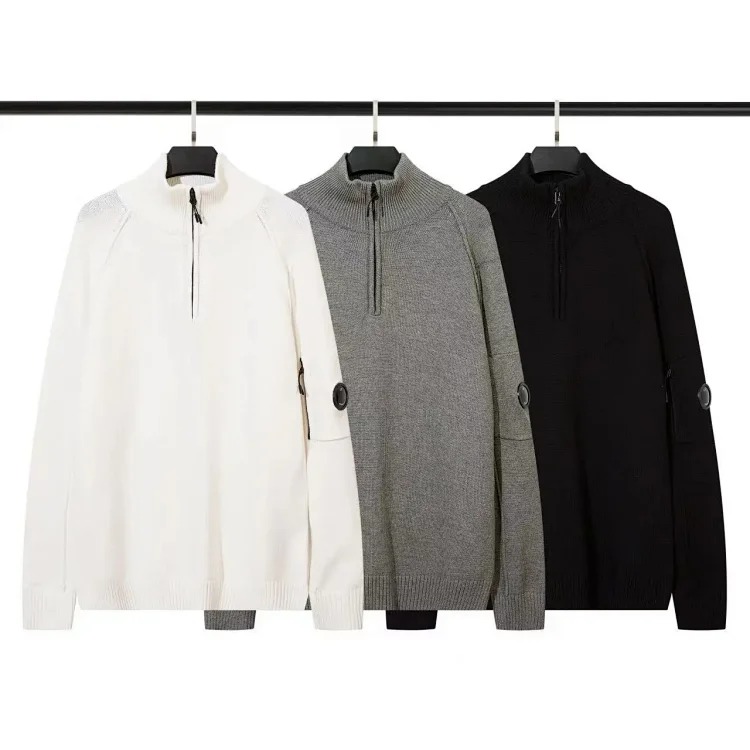 CP Lens Knitted Pullover Stand Collar Half-Zip Knitted Wool Sweater