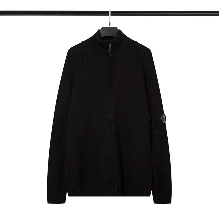 CP Lens Knitted Pullover Stand Collar Half-Zip Knitted Wool Sweater