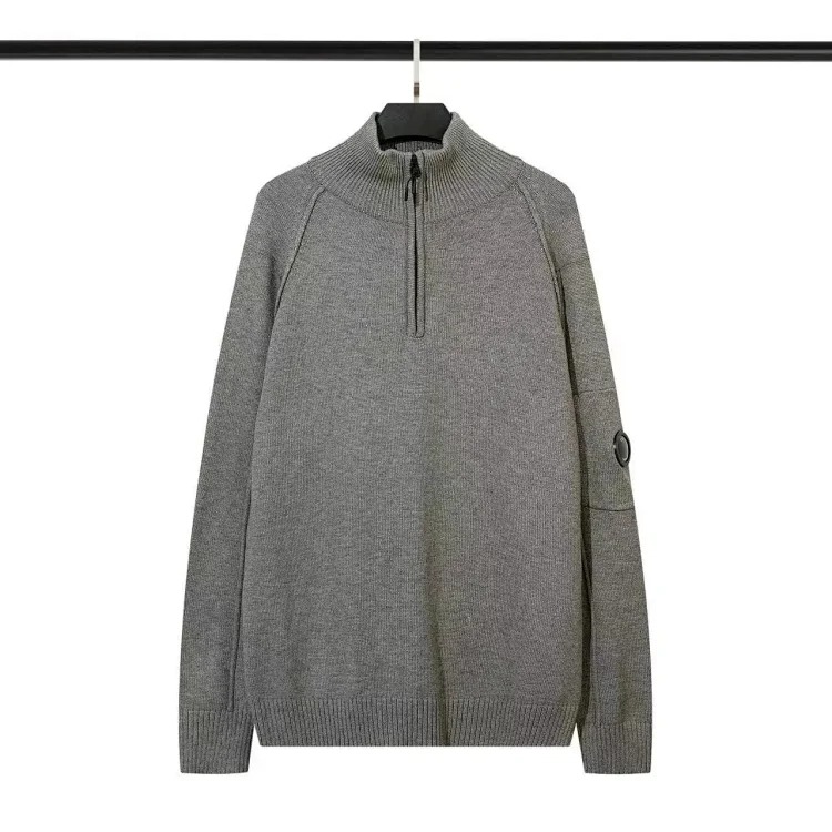 CP Lens Knitted Pullover Stand Collar Half-Zip Knitted Wool Sweater