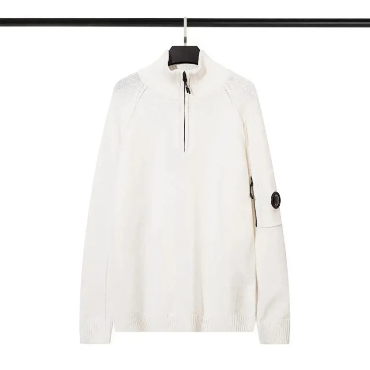 CP Lens Knitted Pullover Stand Collar Half-Zip Knitted Wool Sweater