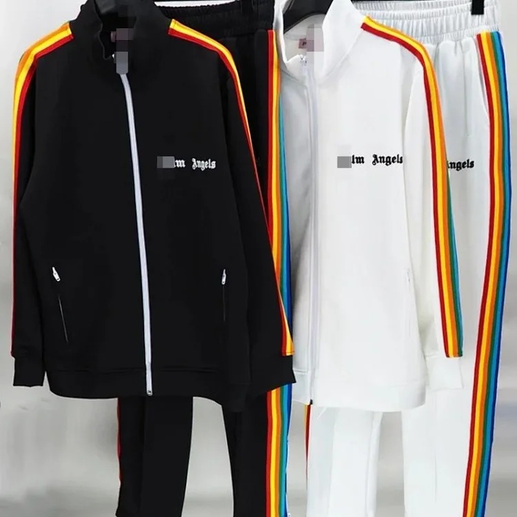 Correct version of Palm Angel Striped Rainbow Pants Retro Casual Sports Jacket Set
