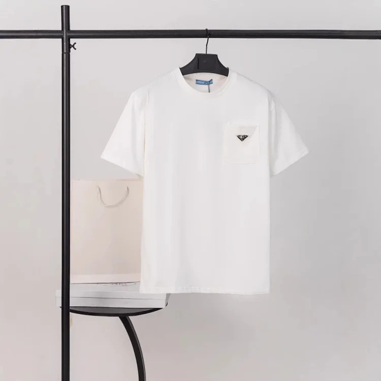 Prada Metal triangle logo series style P short-sleeved T-shirts for men and women