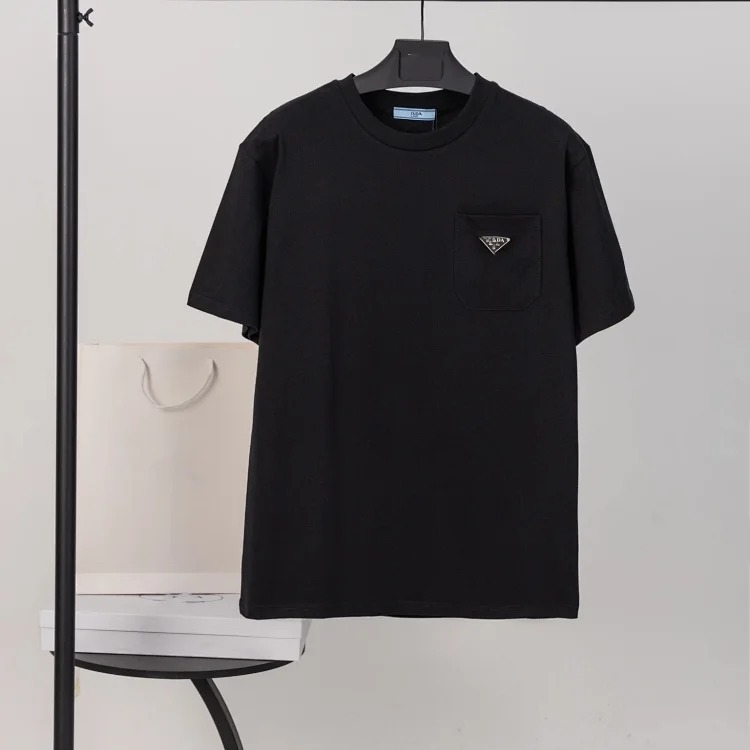 Prada Metal triangle logo series style P short-sleeved T-shirts for men and women