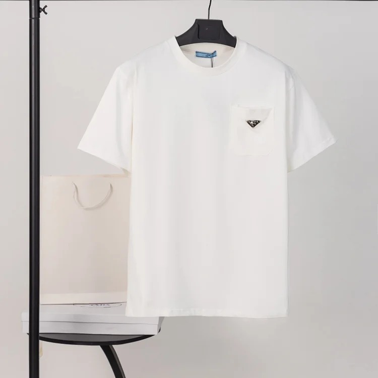 Prada Metal triangle logo series style P short-sleeved T-shirts for men and women