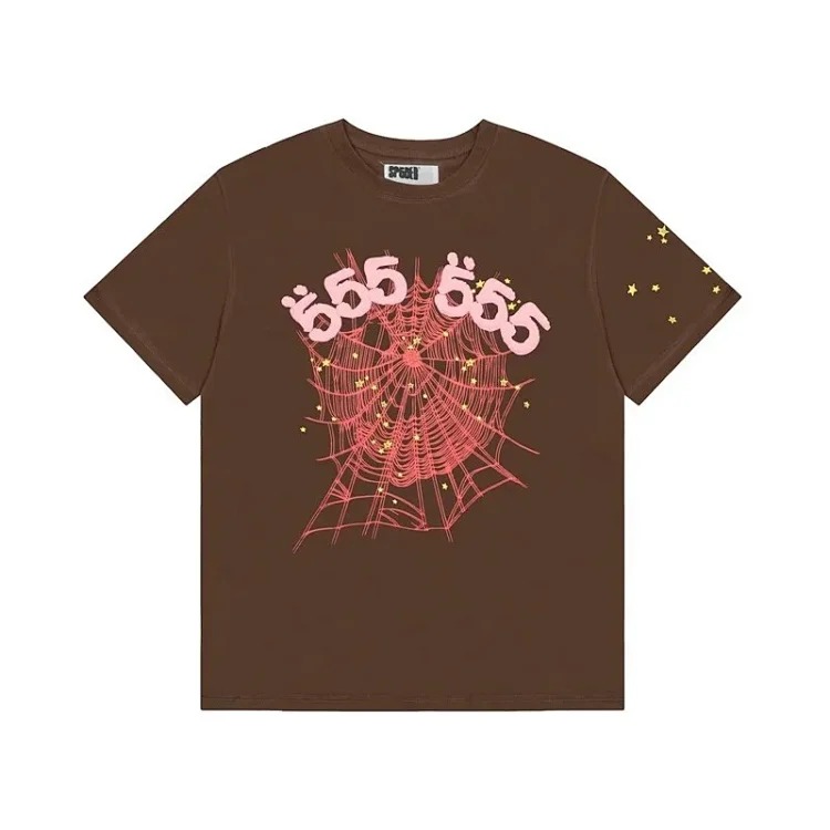 Spider web print summer loose and trendy short-sleeved T-shirt for men and women couples