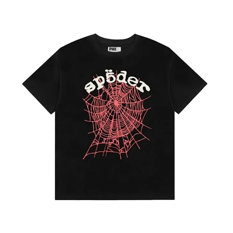 Spider web print summer loose and trendy short-sleeved T-shirt for men and women couples
