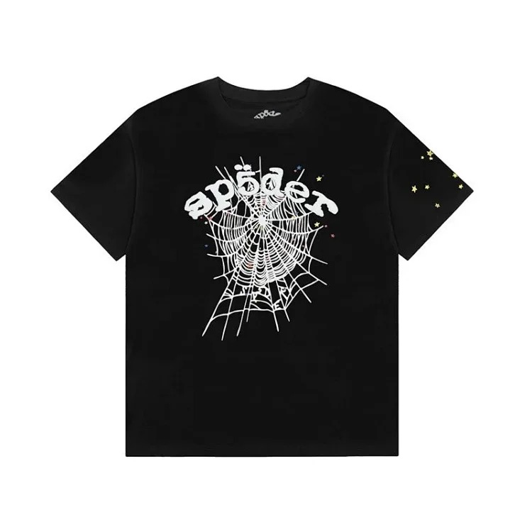 Spider web print summer loose and trendy short-sleeved T-shirt for men and women couples