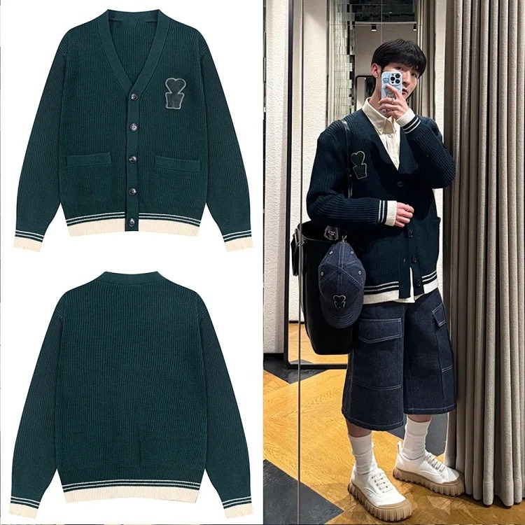 Love letters embroidered sweater jacket V-neck knitted cardigan same style for men and women