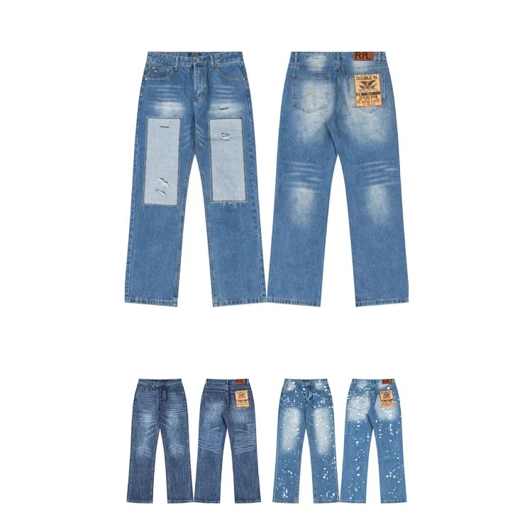Ralph Lauren spring and retro patch blue washed straight loose jeans couple style
