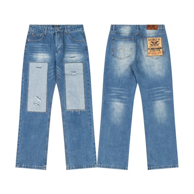 Ralph Lauren spring and retro patch blue washed straight loose jeans couple style(pic4) Ralph Lauren spring and retro patch blue washed straight loose jeans couple style