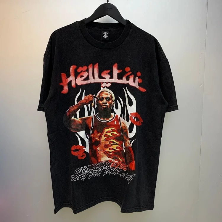 Heavy retro Hell Star Future Man print casual loose round neck short-sleeved T-shirt
