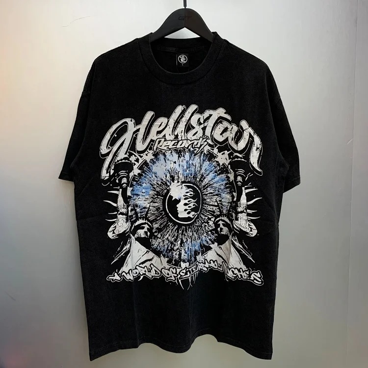 Heavy retro Hell Star Future Man print casual loose round neck short-sleeved T-shirt