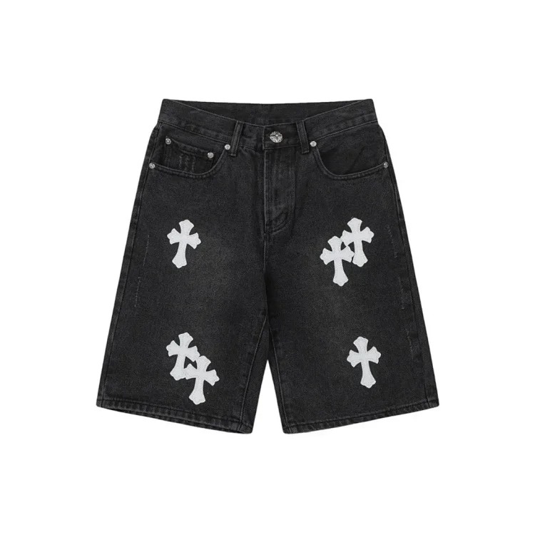 CH cross old denim shorts five-quarter pants for men and women