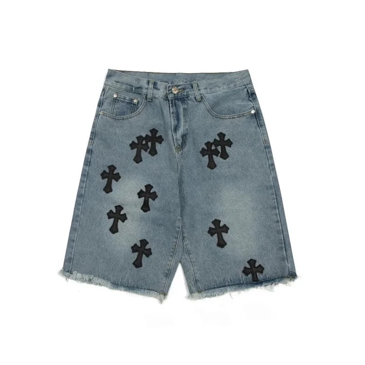 CH cross old denim shorts five-quarter pants for men and women