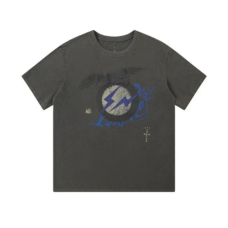 Heavyweight Travis Scott CactusJack washed eagle lightning animal print short-sleeved T-shirt tee