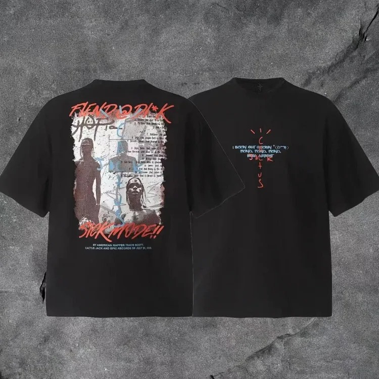 Travis Scott ts Cactus Jack shirt Fujiwara Hiroshi lightning joint TS men's and women's short-sleeved T-shirt