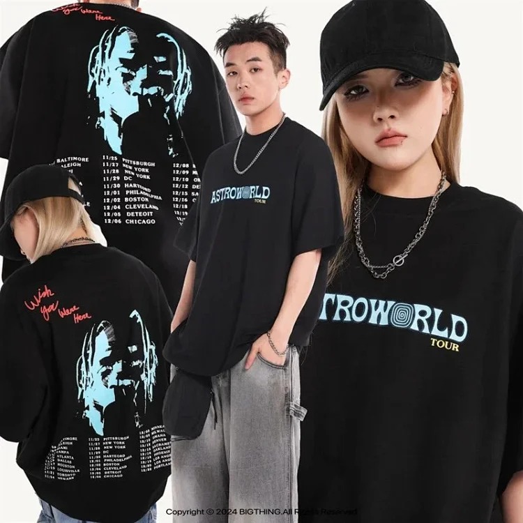 Travis Scott ts Cactus Jack shirt Fujiwara Hiroshi lightning joint TS men's and women's short-sleeved T-shirt