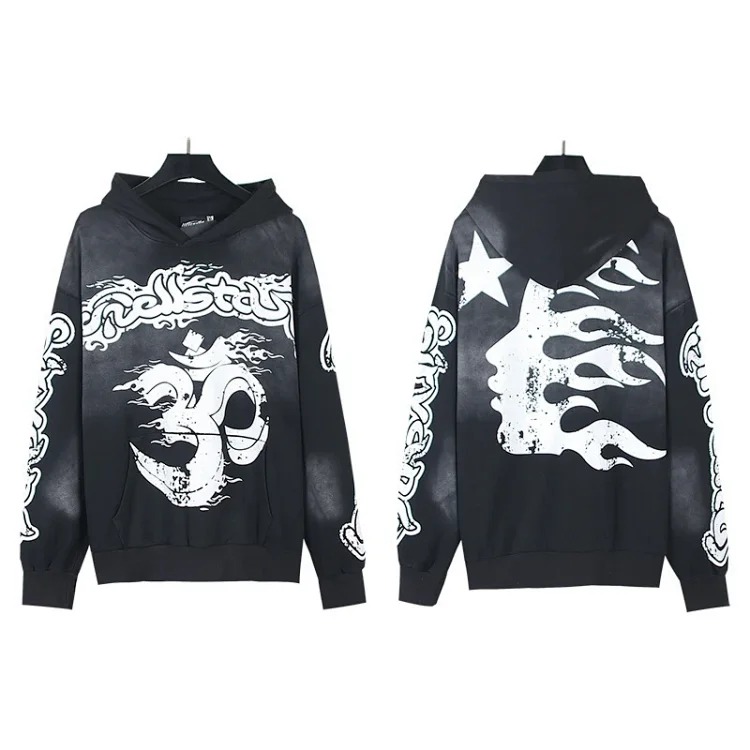 Washed distressed hoodie sweatshirt trousers suit men and women trendy brand
