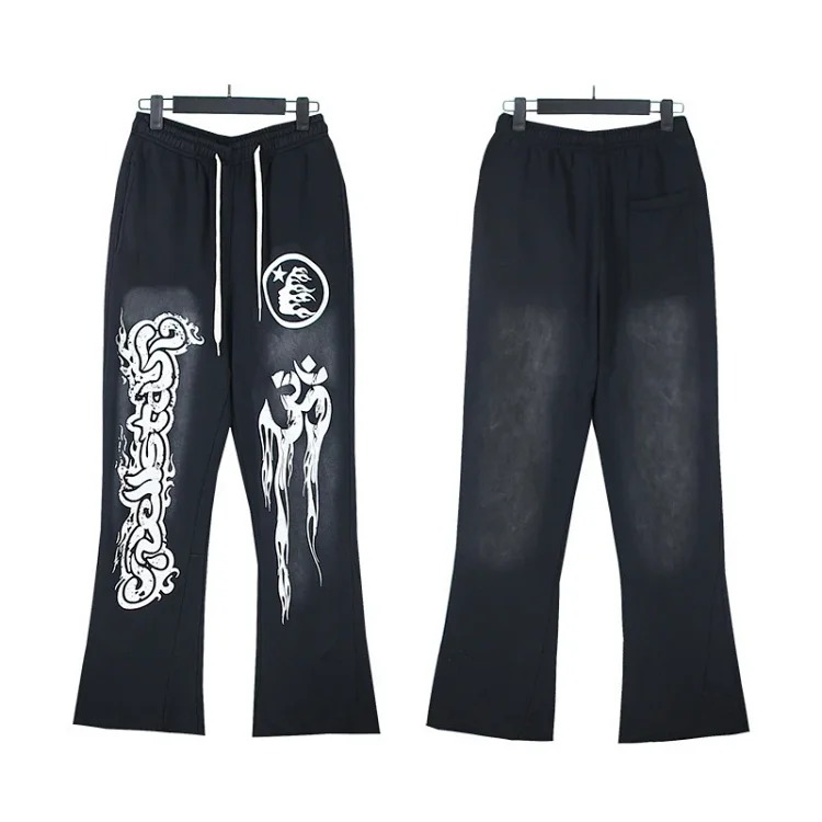 Washed distressed hoodie sweatshirt trousers suit men and women trendy brand