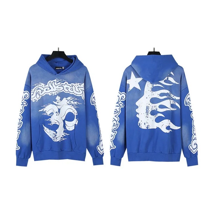 Washed distressed hoodie sweatshirt trousers suit men and women trendy brand