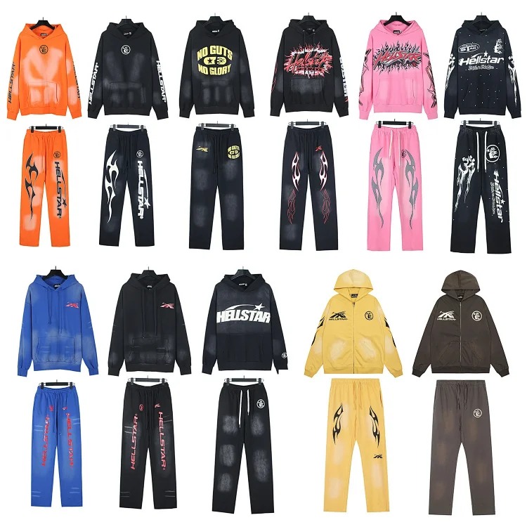 Washed distressed hoodie sweatshirt trousers suit men and women trendy brand