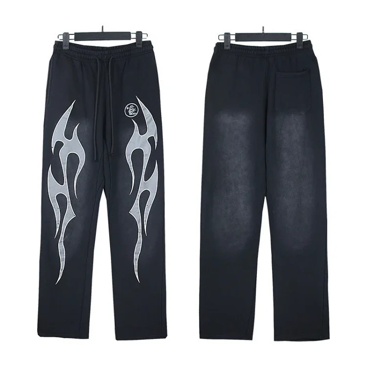 Washed distressed hoodie sweatshirt trousers suit men and women trendy brand