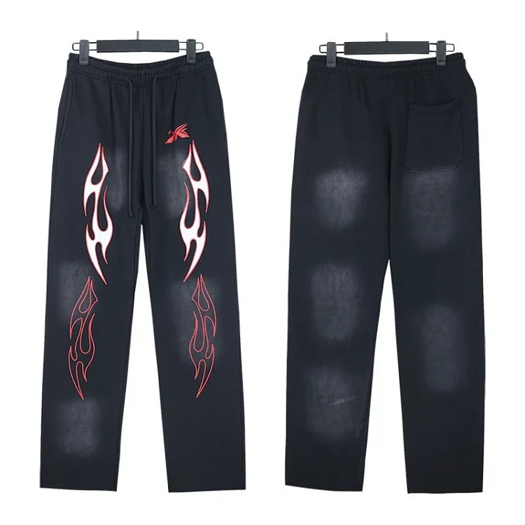 Washed distressed hoodie sweatshirt trousers suit men and women trendy brand