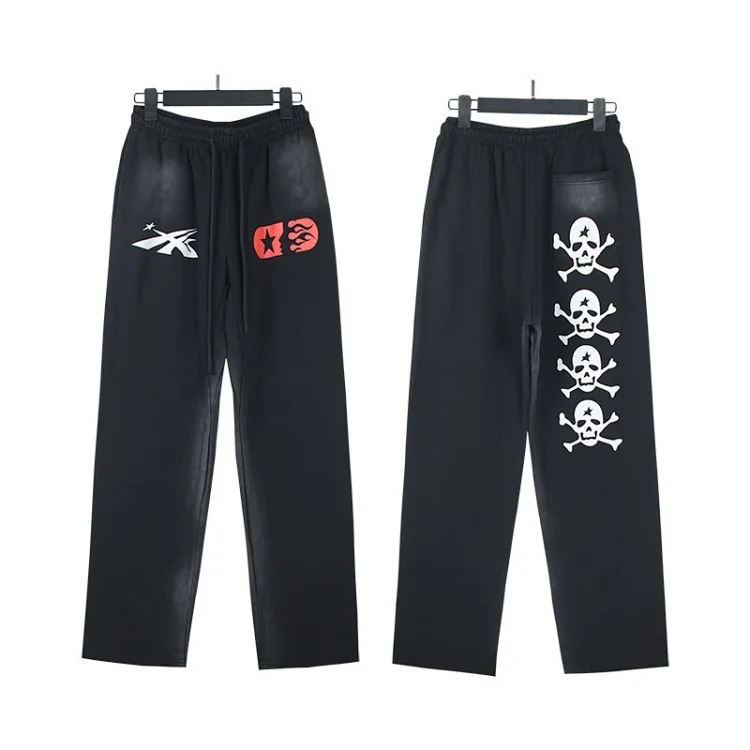 Washed distressed hoodie sweatshirt trousers suit men and women trendy brand