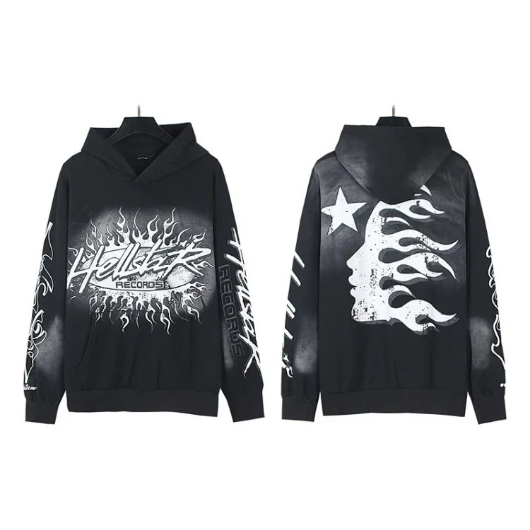 Washed distressed hoodie sweatshirt trousers suit men and women trendy brand