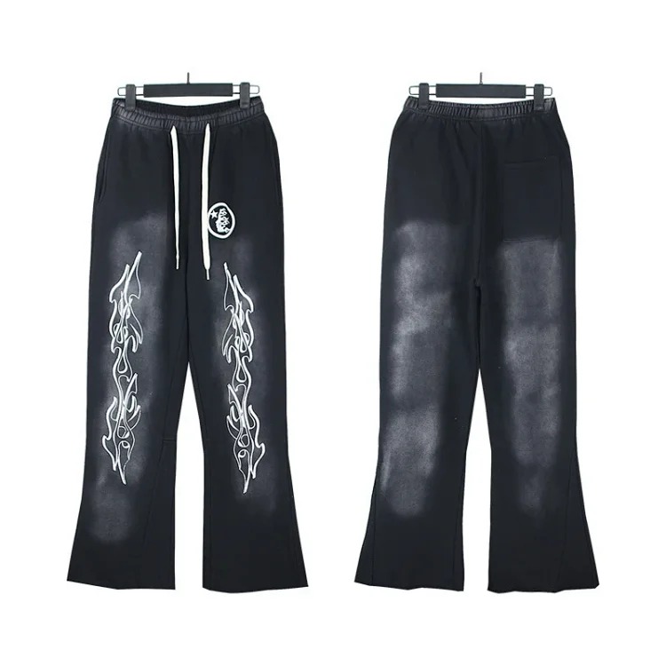 Washed distressed hoodie sweatshirt trousers suit men and women trendy brand