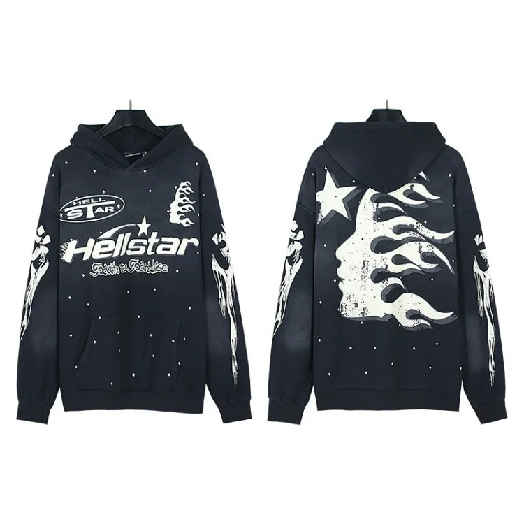 Washed distressed hoodie sweatshirt trousers suit men and women trendy brand