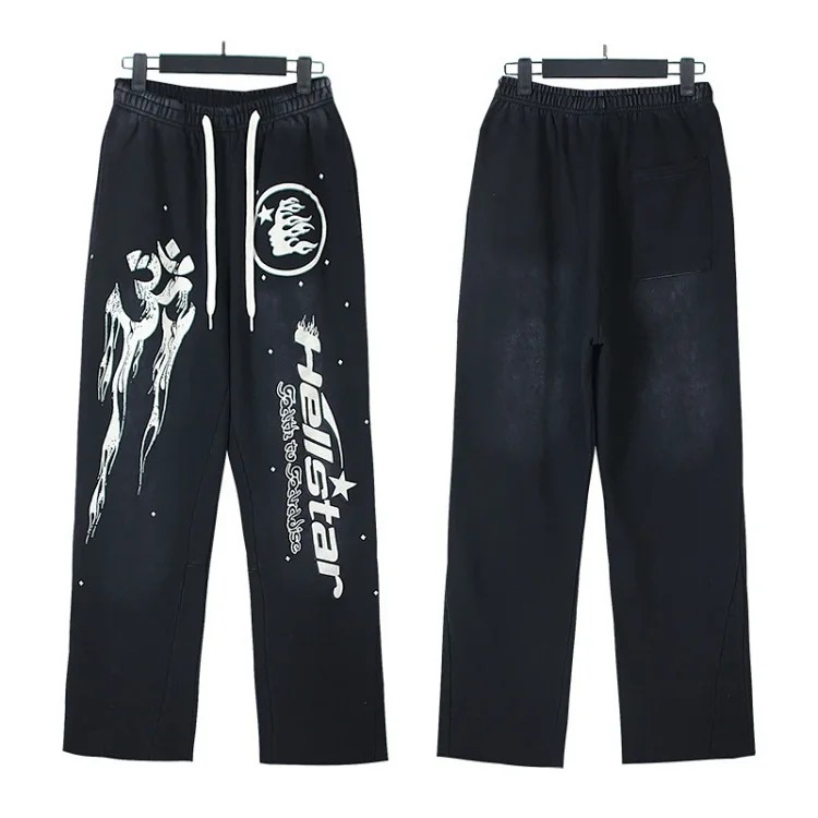 Washed distressed hoodie sweatshirt trousers suit men and women trendy brand