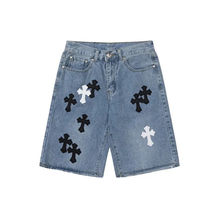 Chrome Hearts CH cross old denim shorts five-quarter pants for men and women