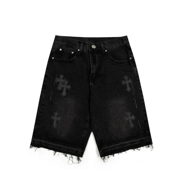 Chrome Hearts CH cross old denim shorts five-quarter pants for men and women