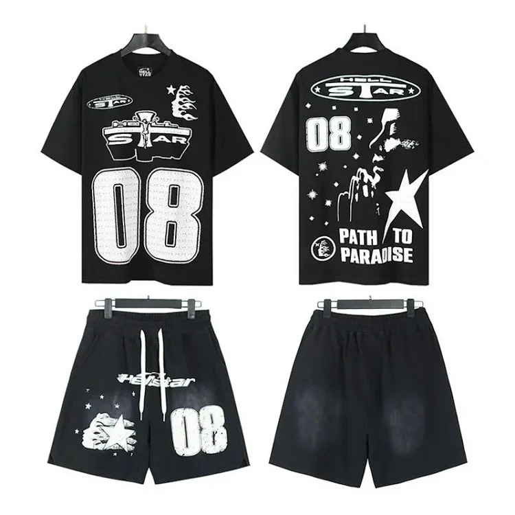 Printed casual loose couple short-sleeved shorts suit