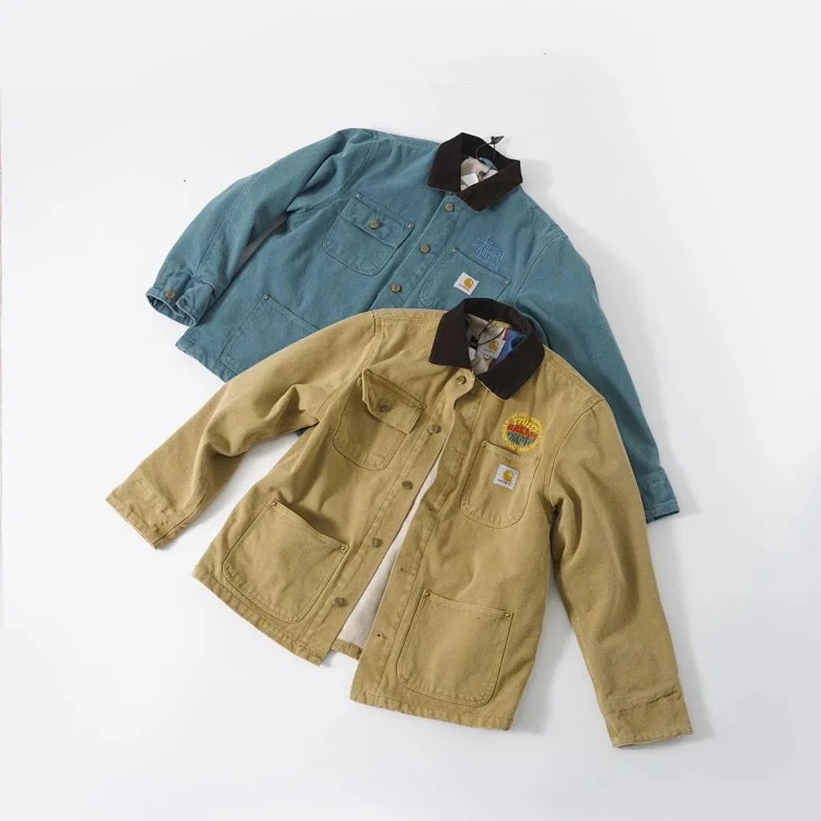 Carhartt style canvas American lapel work jacket classic Detroit jacket men's and women's hooded top trendy