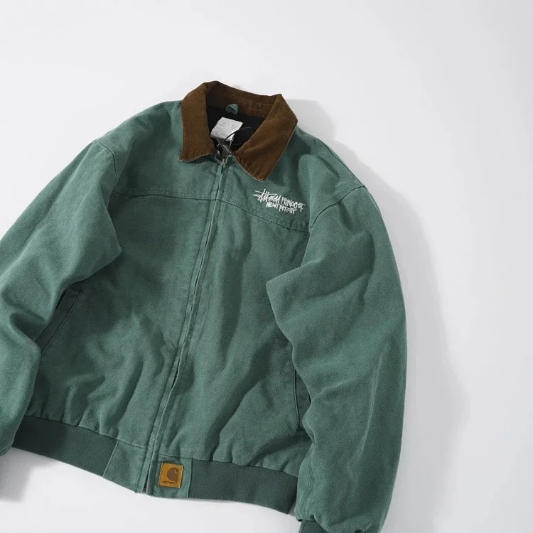 Carhartt style canvas American lapel work jacket classic Detroit jacket men's and women's hooded top trendy