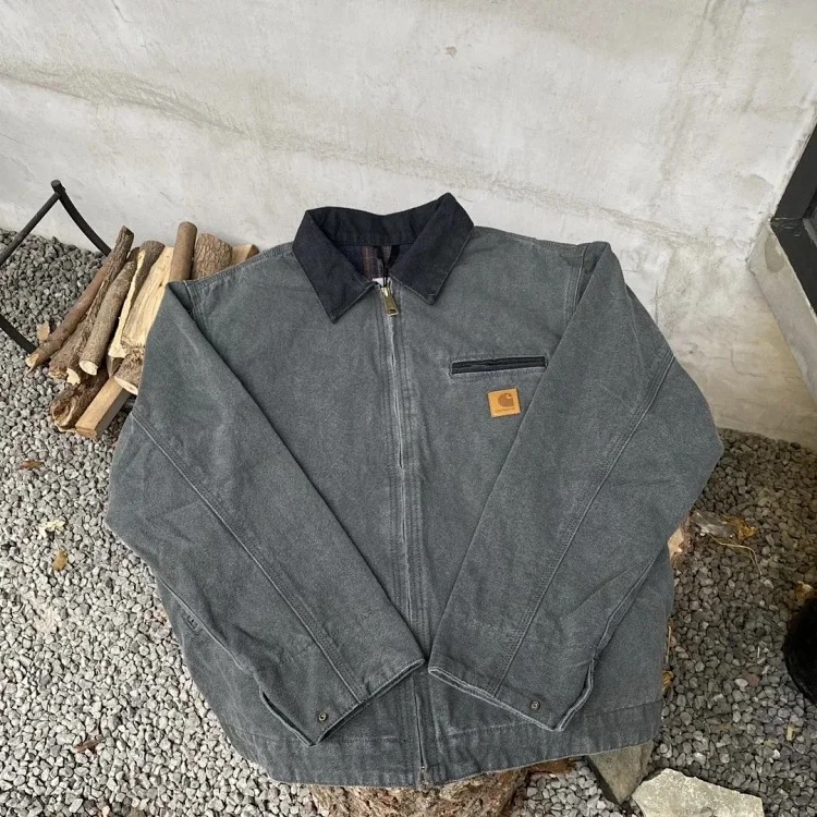 Carhartt style canvas American lapel work jacket classic Detroit jacket men's and women's hooded top trendy