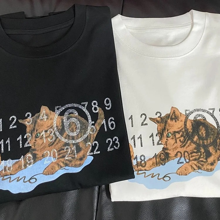 MM6 Maison Margiela cat frosted print double yarn pure cotton short-sleeved T-shirt image 6