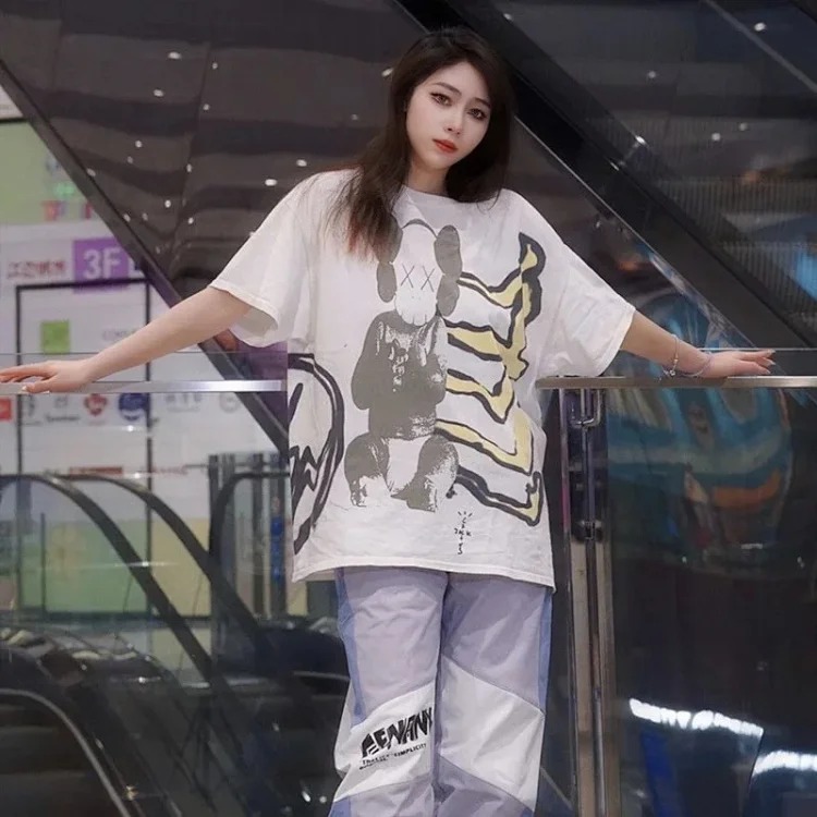 Heavyweight Travis Scott Cactus Jac cartoon pattern printed short-sleeved T-shirt tee for men and women couples